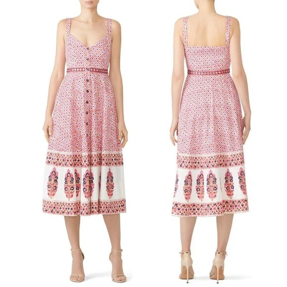 SALONI Abstract Fara Button Up Empire Waist Cotton Midi Dress Small S - Picture 1 of 9